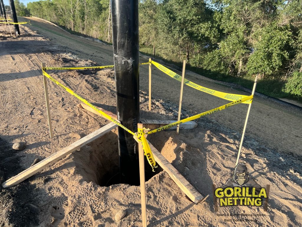 Pole after being set prior to backfill.